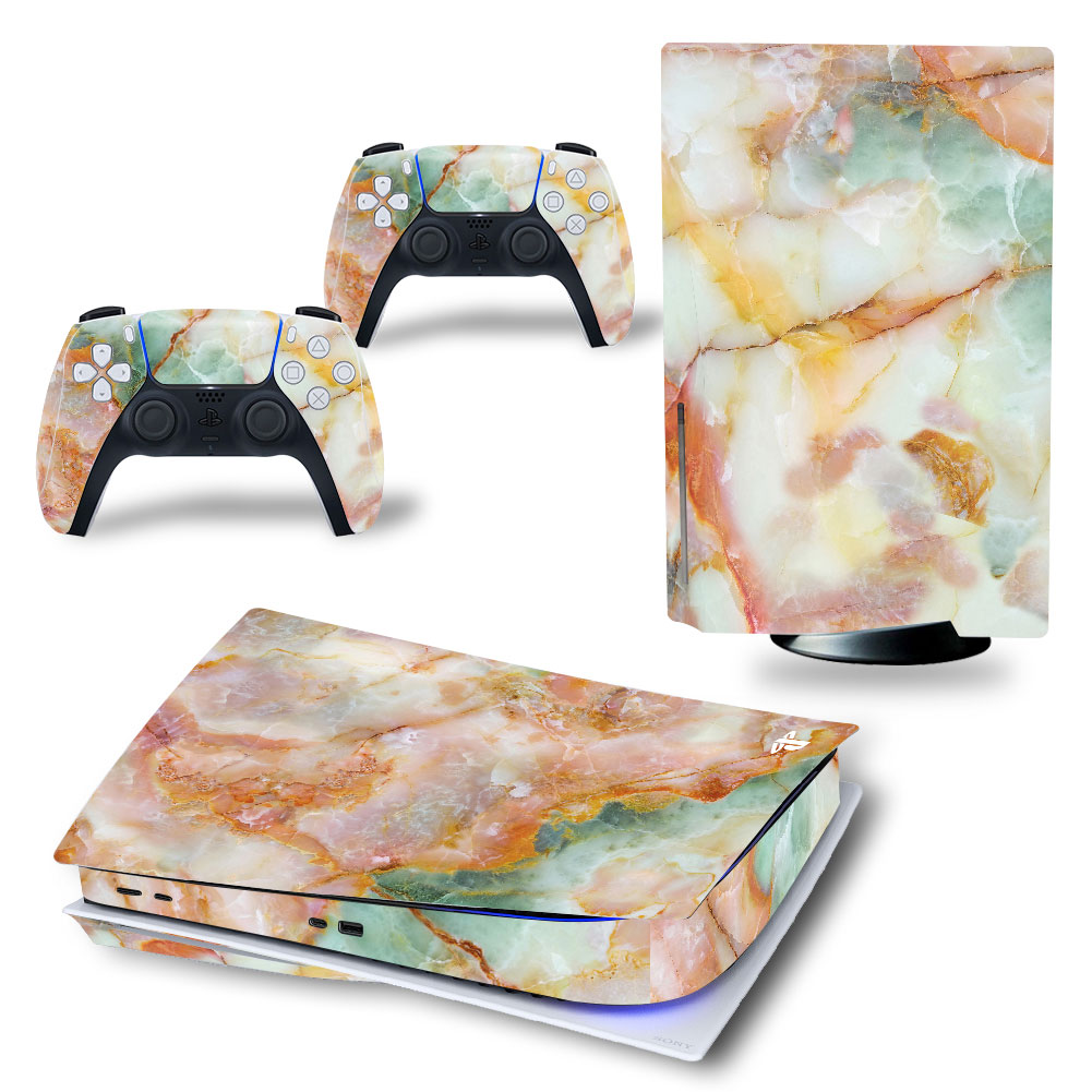 Full set of white vinyl decal stickers for PS5 Disk console and controllers