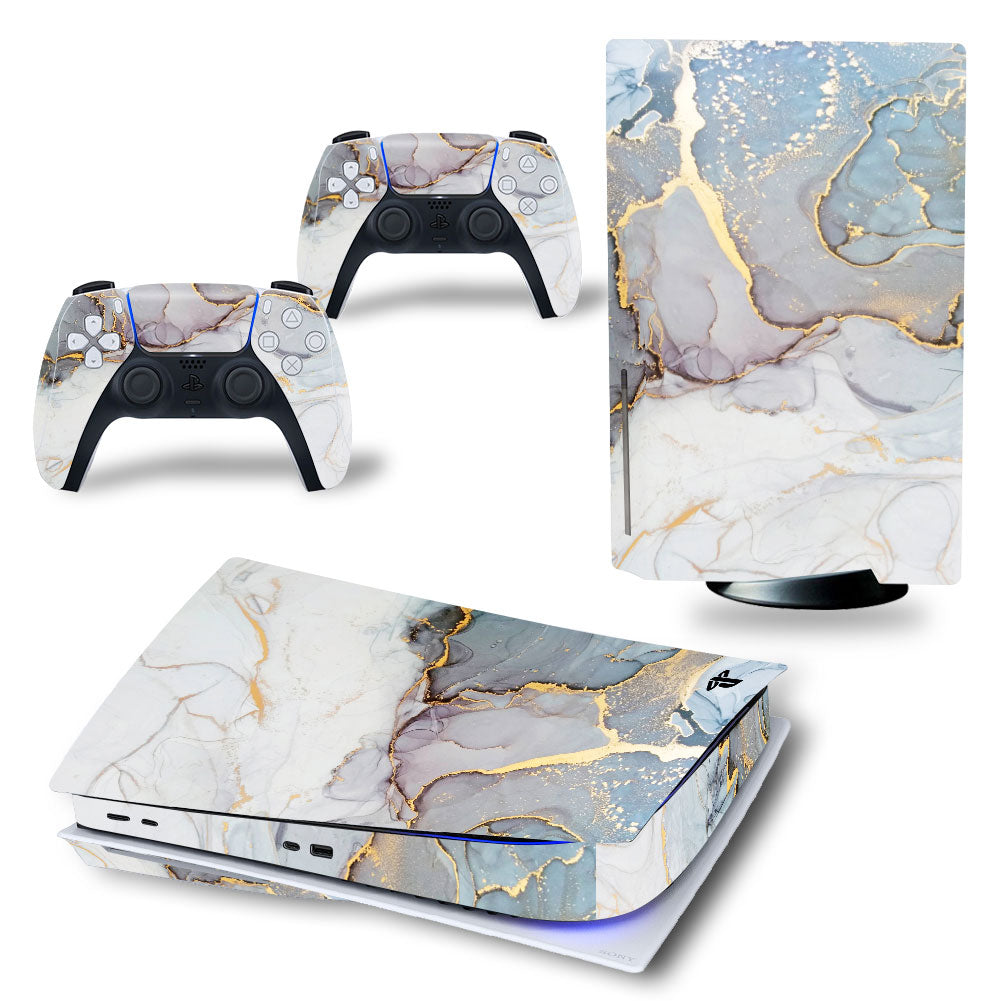 Full set of white vinyl decal stickers for PS5 Disk console and controllers