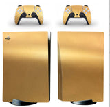 Gold gaming console and controller skin designs on a white background