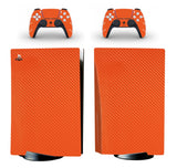 Orange textured gaming console and controller skin design on a white background