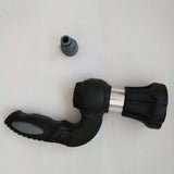 Black and silver garden hose nozzle on a white background