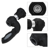 Black and silver spray nozzle with close-up details on a white background