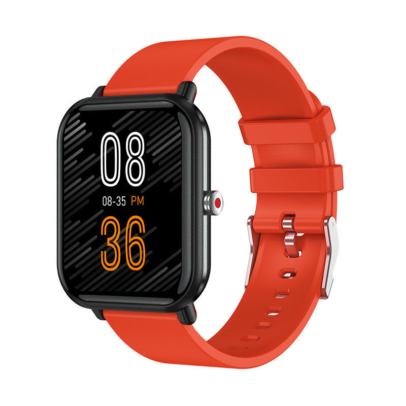 Smartwatch with a red band on a white background