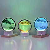 Three circular LED lights displaying mountain landscapes on a white surface with a gray background