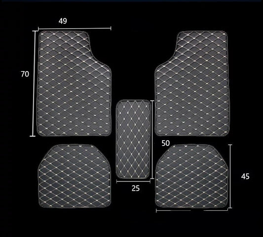 Car floor mats with measurements on a black background