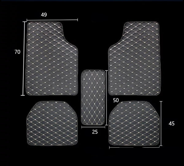 Car floor mats with measurements on a black background