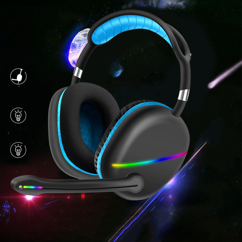 Gaming headset with RGB lighting on a space-themed background