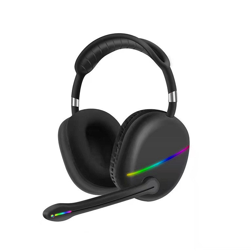 Black gaming headset with RGB lighting on a white background