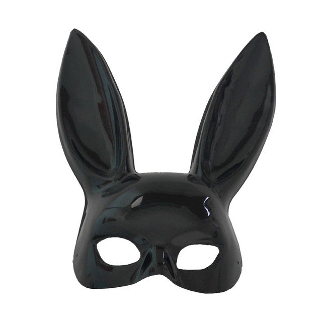 Black rabbit mask with large ears on a white background