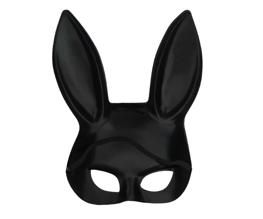 Black bunny mask with large ears on a white background
