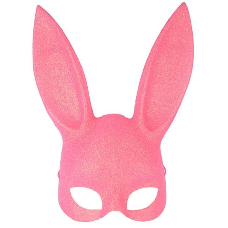 Pink bunny mask with large ears on a white background