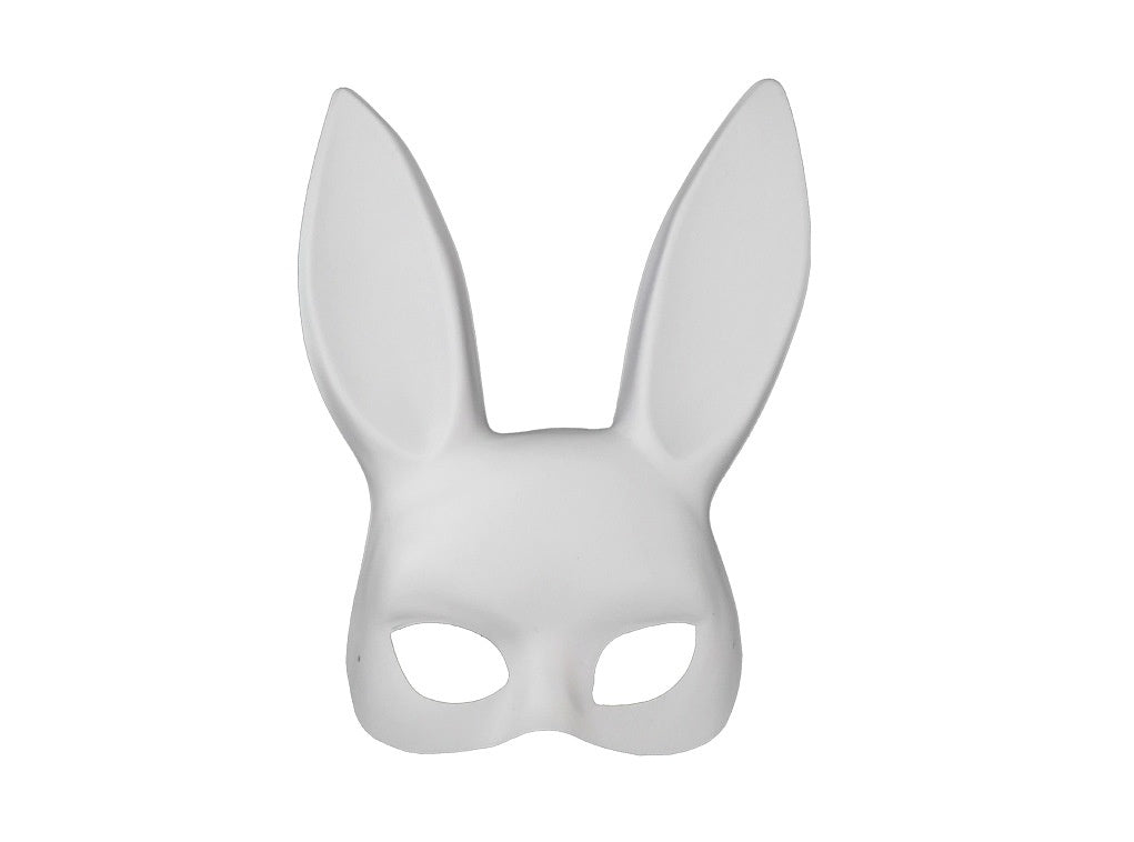 White bunny mask with large ears on a white background