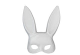 White bunny mask with large ears on a white background