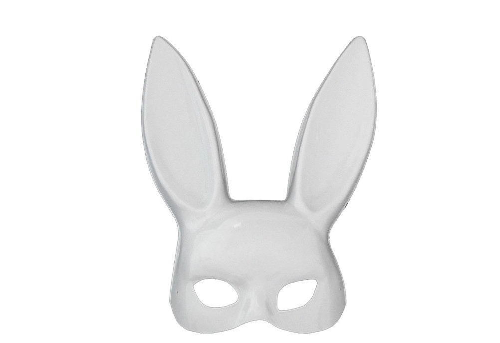 White bunny mask with large ears on a white background