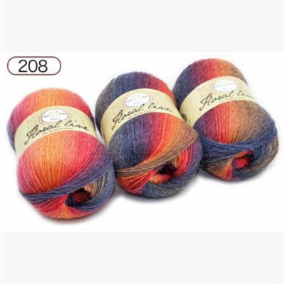 Three skeins of multicolored yarn with 'Special Line' label on a white background