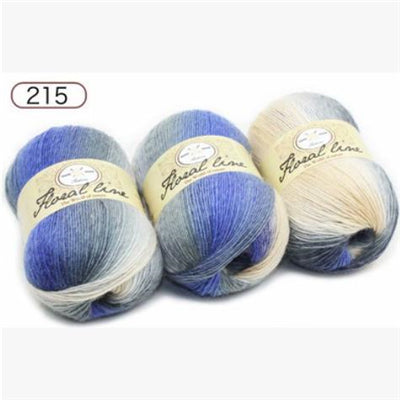 Three balls of yarn with gradient colors and 'Floral Line' label on a white background