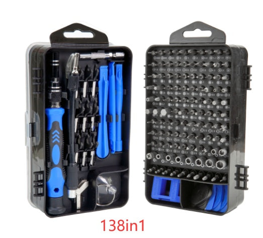 138-in-1 screwdriver set with tools in a black case on a white background