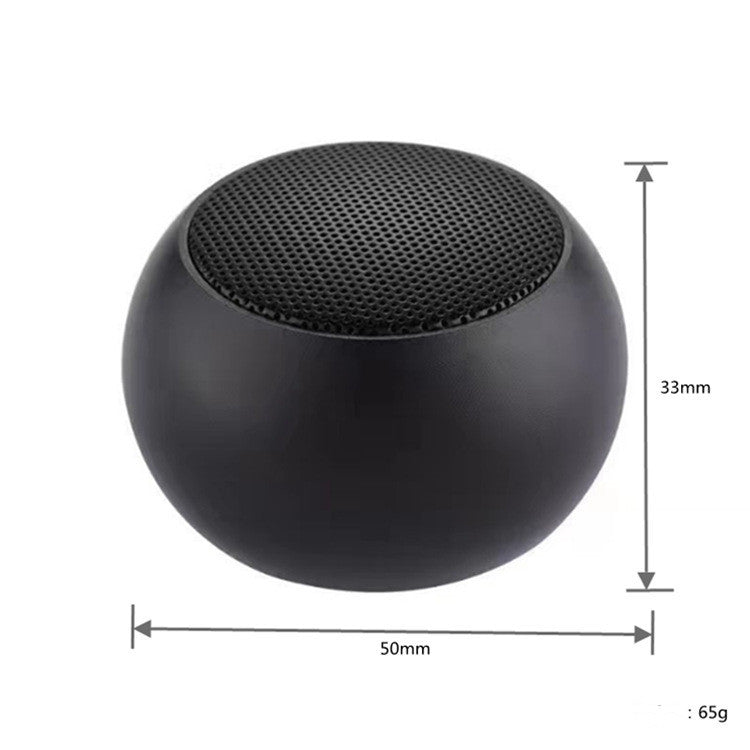 Black spherical speaker with measurements on a white background