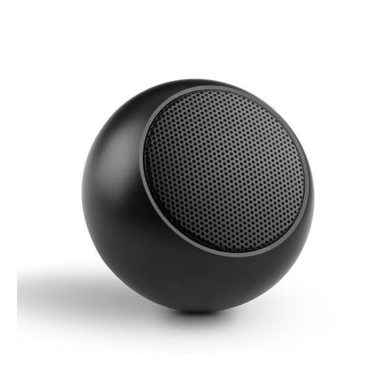 Black spherical speaker on a white background