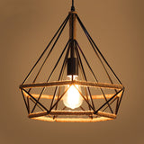 Geometric pendant light with a rope-like design on a warm background