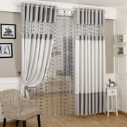 Decorative curtain with a geometric pattern in a room setting