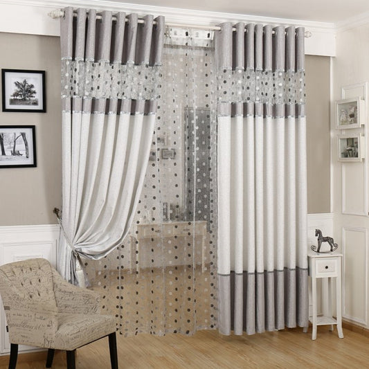 Decorative curtain with a geometric pattern in a room setting