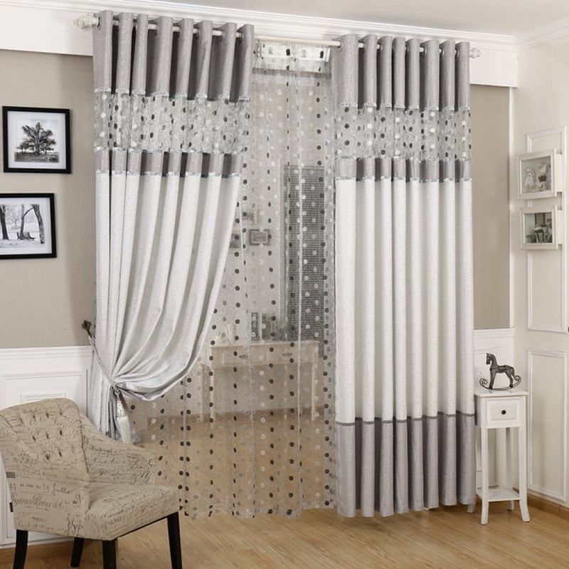 Decorative curtain with a geometric pattern in a room setting