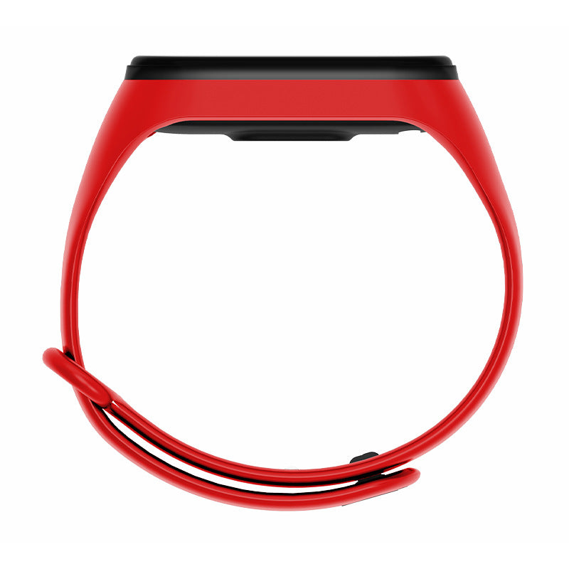 Red fitness tracker band on a white background