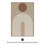 Geometric design with a brown circle and white arch on a beige background