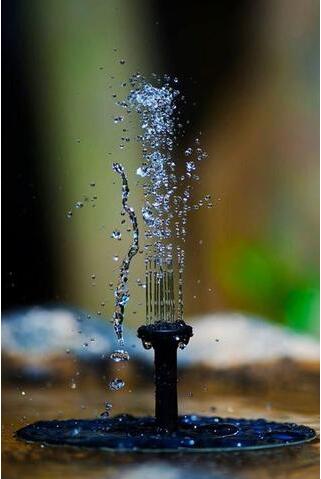 Sprinkler head with water spraying upwards against a blurred background