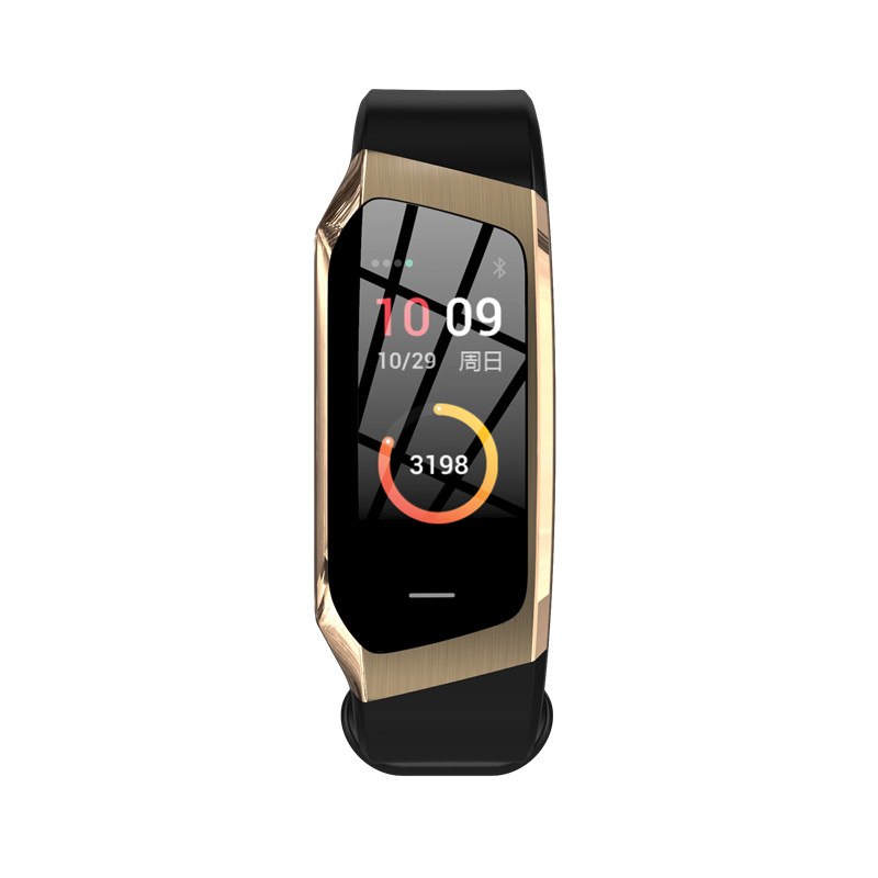 Smartwatch with a black and gold design on a white background