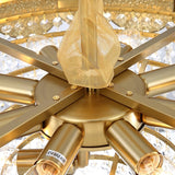 Close-up of a gold chandelier with crystal accents