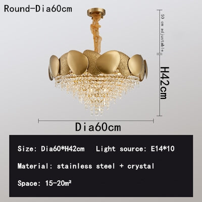 Gold chandelier with dimensions and specifications on a gray background