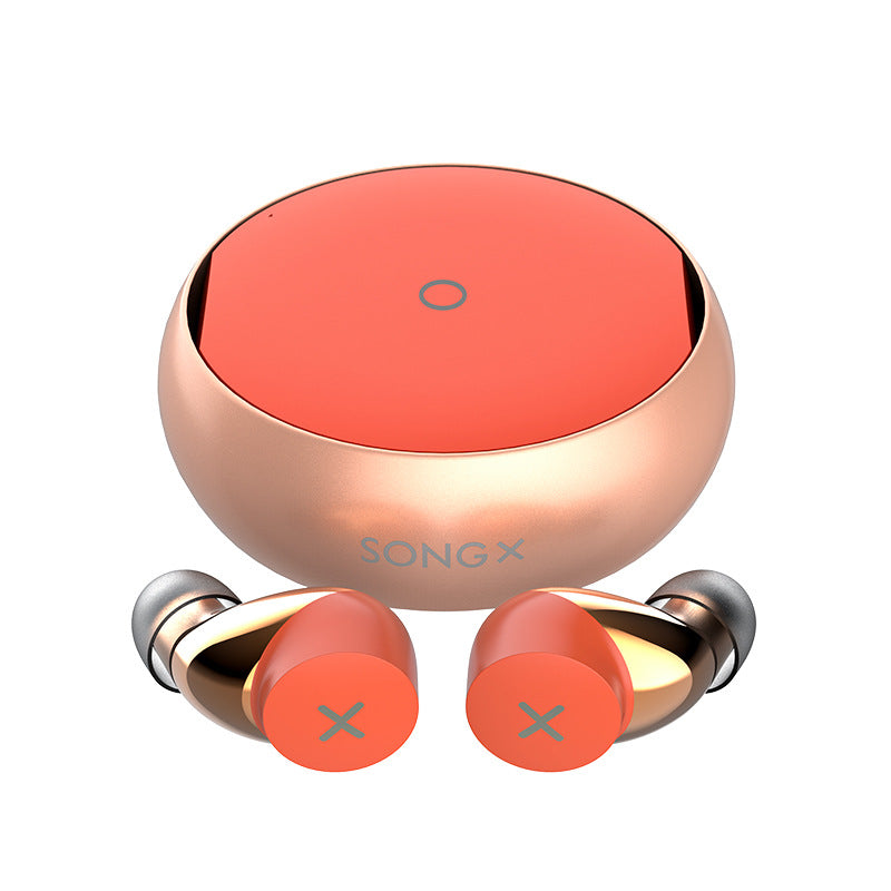 Wireless earbuds with charging case on a white background, featuring the brand 'SONG X'.