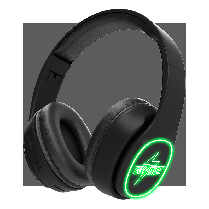 Black gaming headset with green logo on a white background