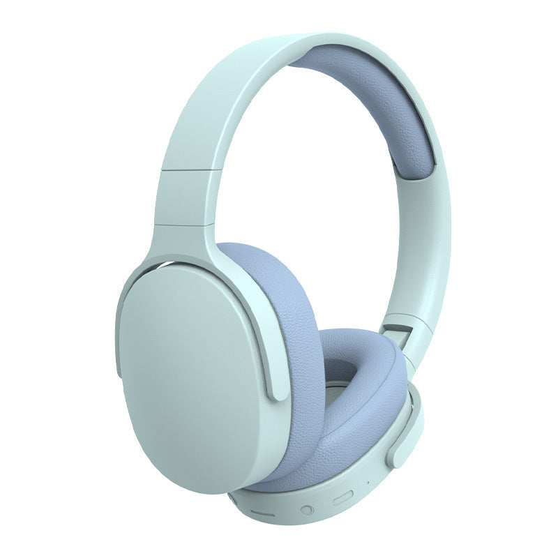 Light blue headphones on a white background