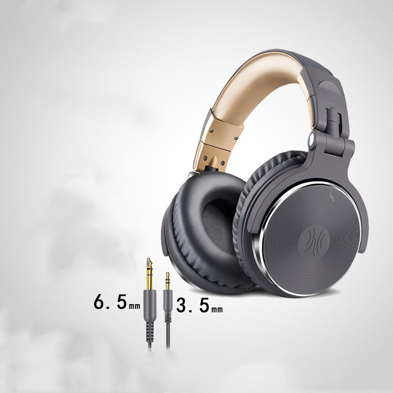 Headphones with a close-up of audio jack connectors on a light gray background