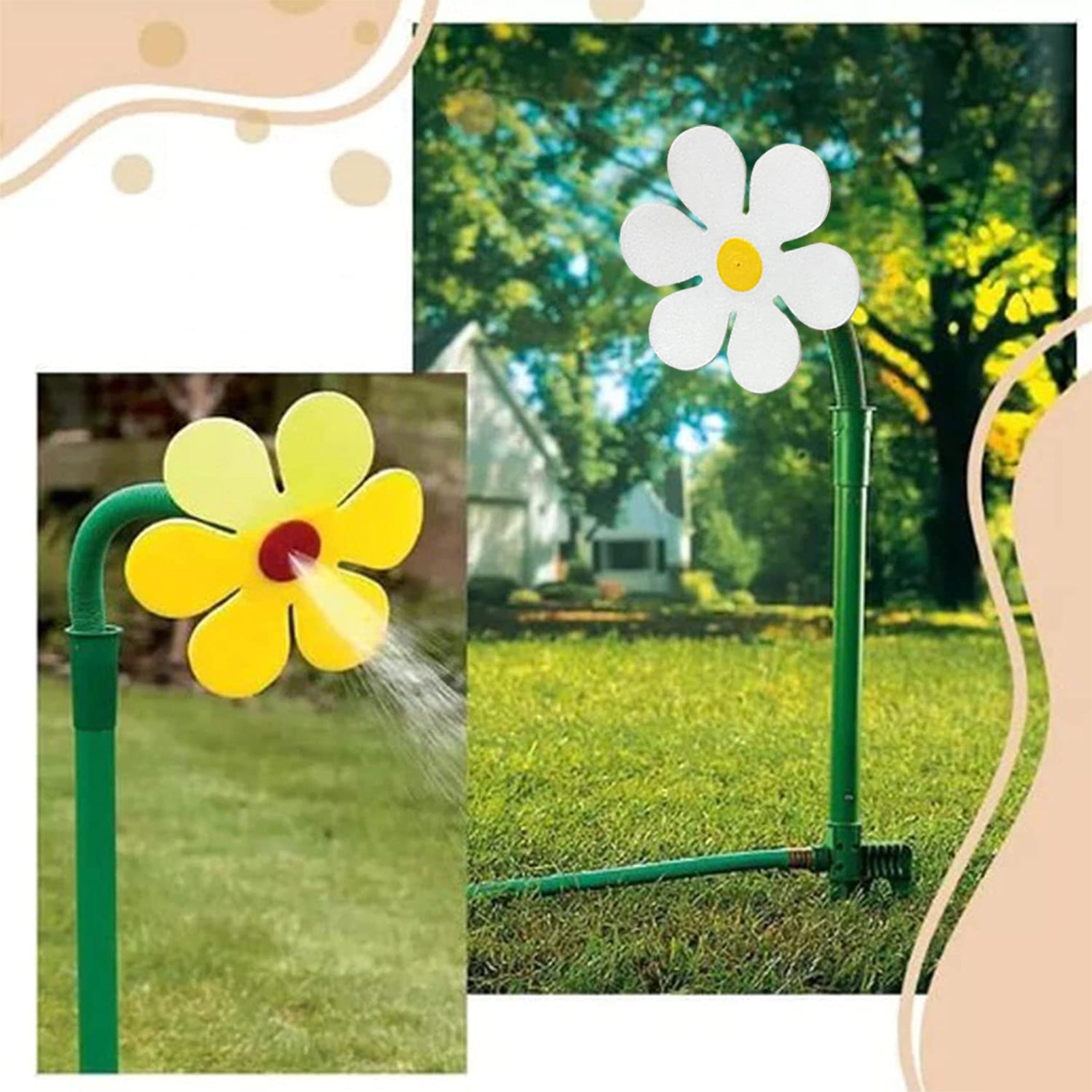 Garden sprinkler with flower design on a grassy area