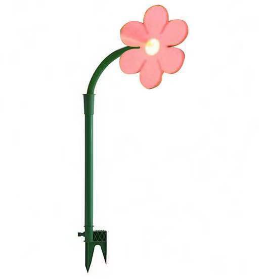 Pink flower-shaped garden light on a white background