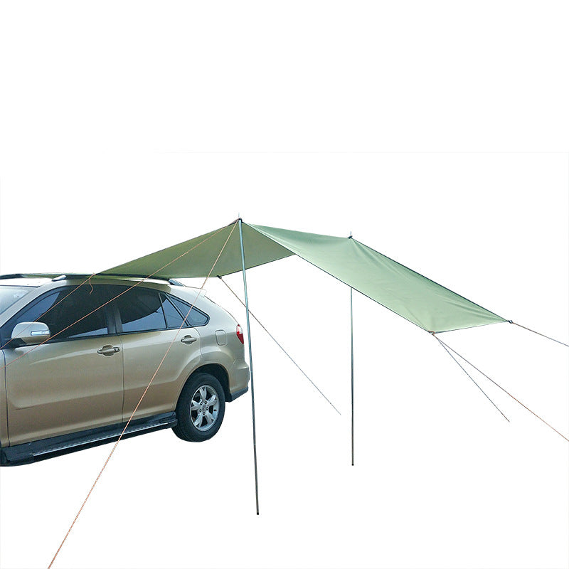 Car with a green canopy attached to it on a white background