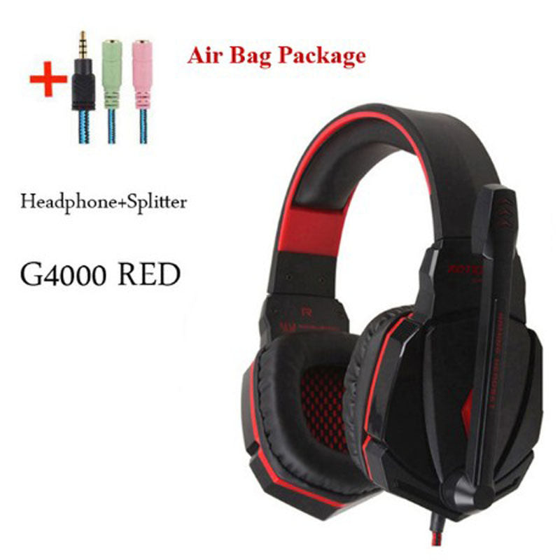 Black and red gaming headset with accessories on a white background