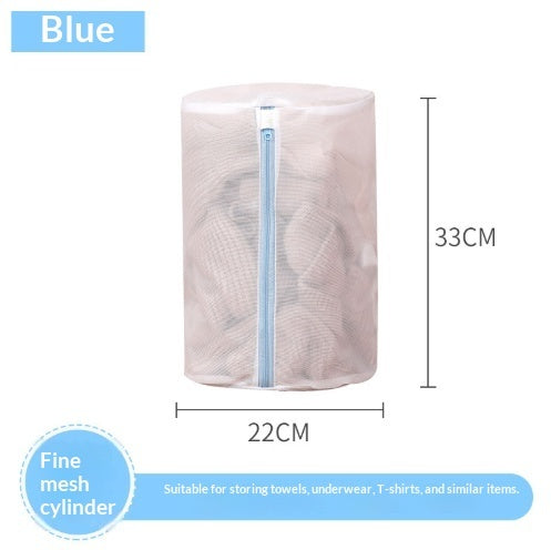 Fine mesh cylinder with dimensions and storage suitability text on a white background