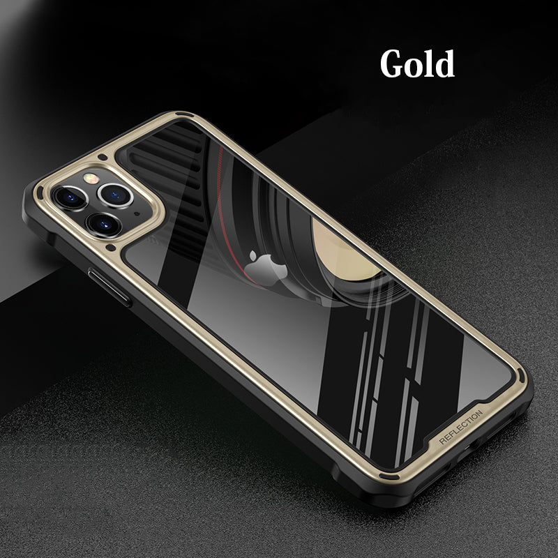 Gold phone case on a dark background