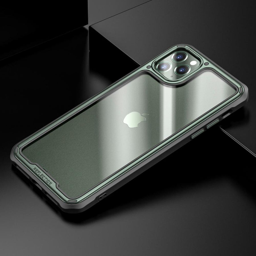 Smartphone with a reflective case on a black background
