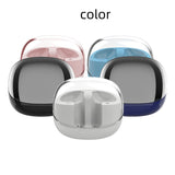Four different colored cases for earbuds on a white background