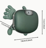 Green phone holder with measurements on a white background