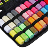 Set of colorful spools of thread in a black case