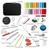 Collection of sewing tools and accessories with labeled components on a white background