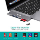Laptop with USB hub and microSD card, featuring ONEDRIVE branding.