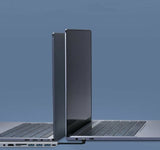 Two open laptops on a blue background
